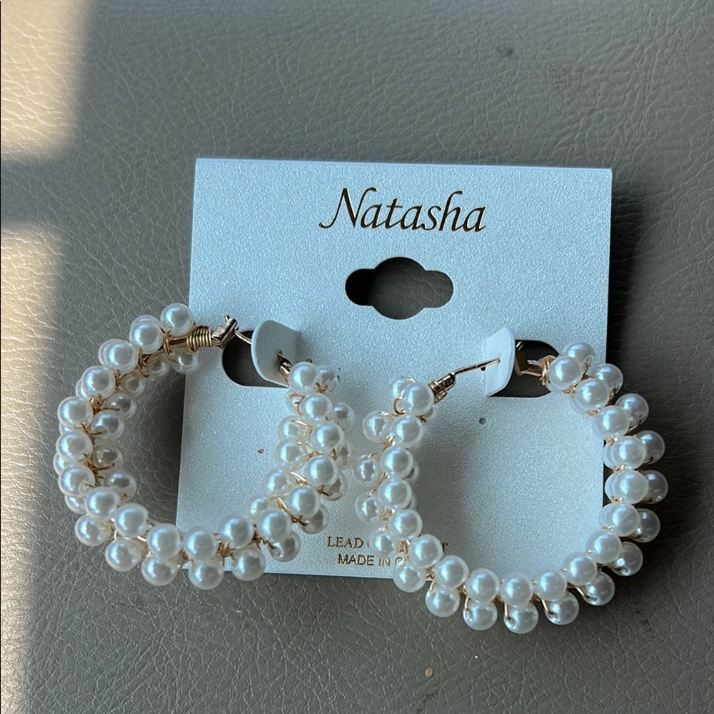 Natasha Couture Pearl Hoop Earrings